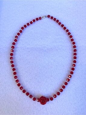 Red Rose Faceted Bead Necklace - Women Jewelry